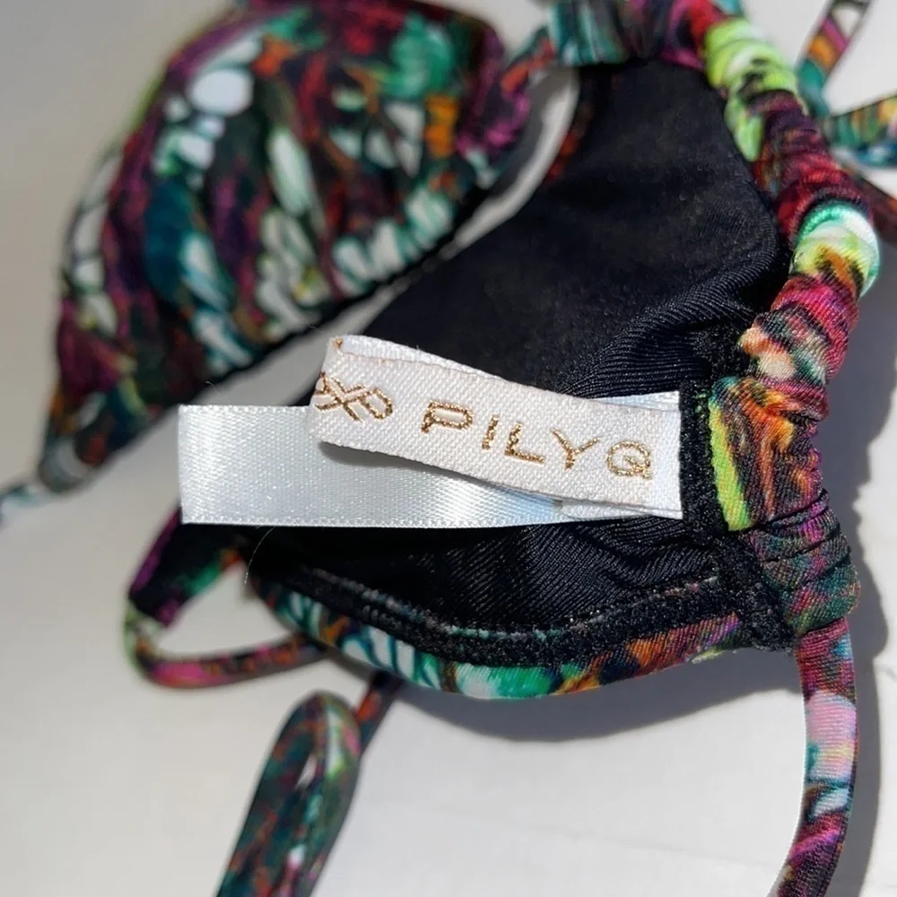 PilyQ Multicolored Triangle Padded String Bikini Top
